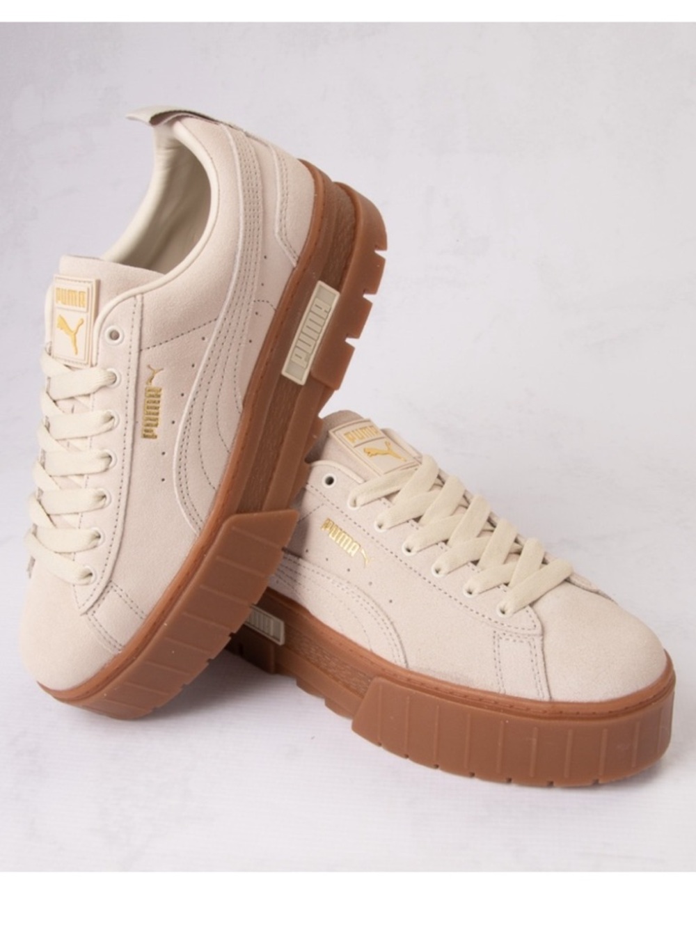 Puma Cream Suede Platform Sneakers with Gum Sole